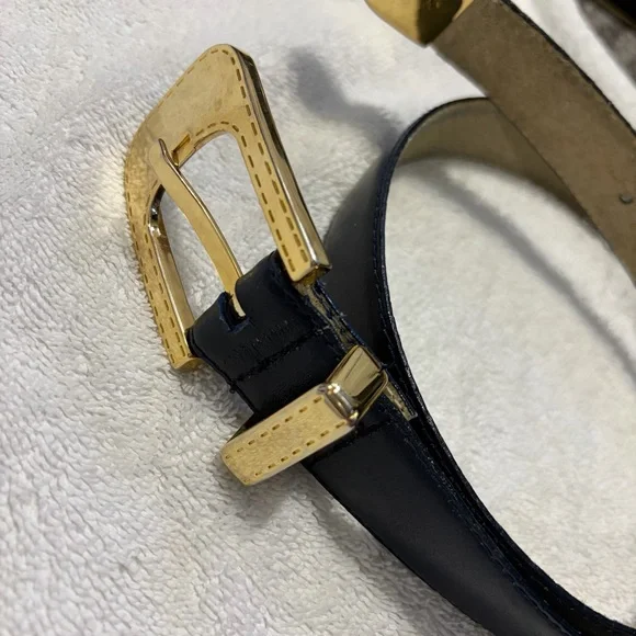 Vintage Christian Dior Blue Leather Belt with Gold-Tone Buckle M - Picture 12 of 17